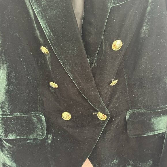 Rachel Zoe Velvet Blazer Jacket Womens M Emerald Green Gold Bttns Steampunk Work - Picture 5 of 14